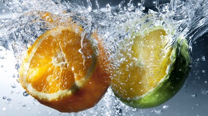 Citrus slices in water with splashes.