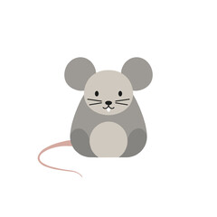 Cartoon image of a grey mouse with whiskers and large ears against a white background