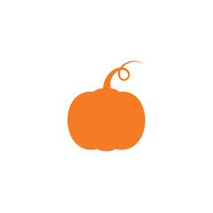 Simple orange pumpkin silhouette with curly stem on white background