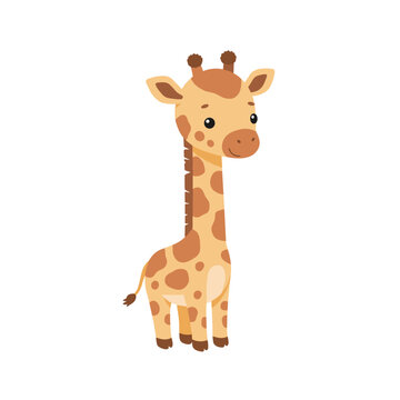Cartoon illustration of a giraffe head and upper neck against a white background