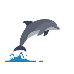 Fototapeta premium A gray dolphin leaping upward against a bright white background
