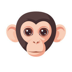 Cartoon-style depiction of a monkey face with large brown eyes on a stark white background