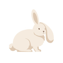 Beige bunny with droopy ear, facing forward, set against a plain white background