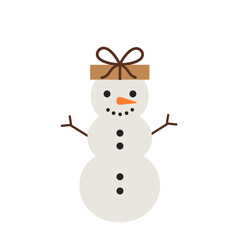 Simple vector snowman wearing a gift box with a bow on top