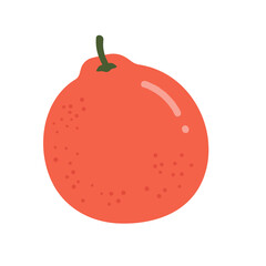 Stylized illustration of a tan-colored citrus fruit with a green stem, against a stark white backdrop