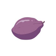 Cartoon-style rendering of a stylized, solid-purple fruit against a white background