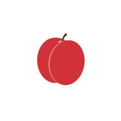 Cartoon-style, red peach, angled from below with white background