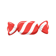 Cartoon illustration of a single wrapped red and white striped candy