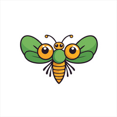 Cute Locust Logo With Big Eyes and Wings, Vector Art