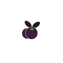 Minimalist vector art featuring two plums with leaves on a white background