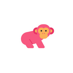 Cartoon-style pink monkey with peach face on white background, quadruped