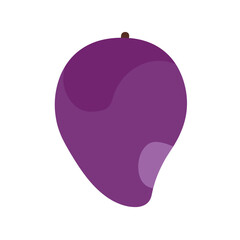 Simplistic cartoon illustration of a purple fruit with a stem on a white background