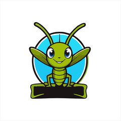 Cute Grasshopper Logo, Mascot Design, Vector Illustration