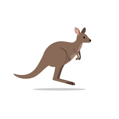 Brown kangaroo stands tall against a blank backdrop in a stylized, simplified, cartoon style