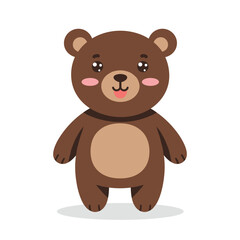 Adorable brown cartoon bear with pink cheeks and a small, sweet smile on a white background