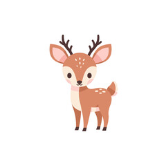 Adorable flat illustration of a fawn with antlers and white spots, against a white background