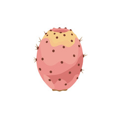 Digital art of a prickly pear fruit with pink skin and brown spines against a plain white backdrop