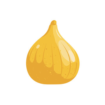 Stylized illustration of a yellow fig, textured with small spots, against a white background