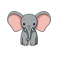 Cartoon style, gray elephant with large ears and white background illustration