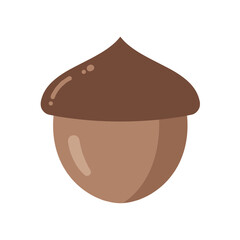 Stylized illustration of an acorn, featuring a brown cap and lighter brown nut