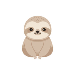 Cute cartoon sloth with light brown fur and a gentle smile on a white background