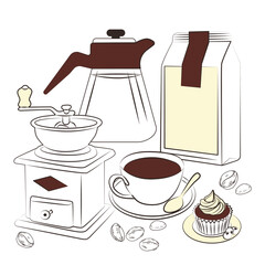 Coffee and Desserts Vector Illustration with Cupcake