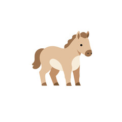 Cartoonish drawing of a horse, tan color with a dark brown mane, on a plain white background