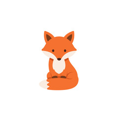 Cartoon fox sitting, facing forward against a white background