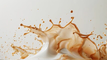 A smooth splash of chai latte, the layers of spices and milk beautifully captured against a pure white surface.