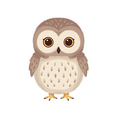 Cartoon-style owl illustration with big eyes and light brown feathers on white background