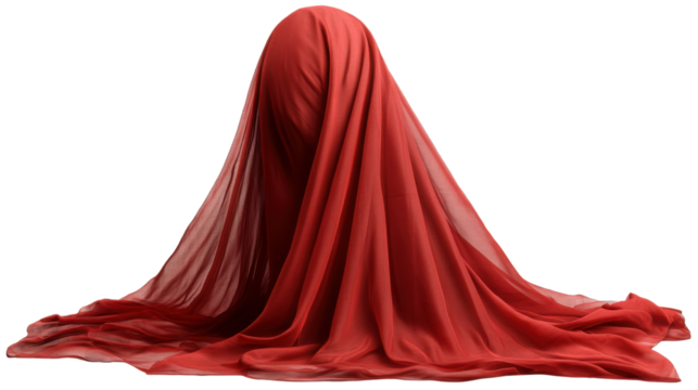 Red veil textile flowing sheer fabric soft transparent material elegant drapery fashion cloth detail isolated on white background