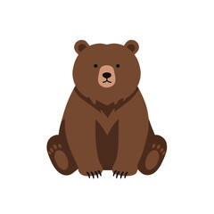 Cute, cartoon-style brown bear with a large head sits against a stark white background, focused on the viewer