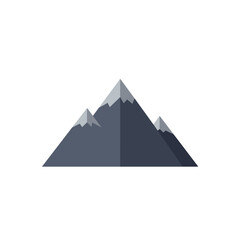 Minimalist illustration of three gray and blue mountains on a white background
