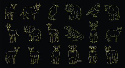 20 High-Contrast Animal Outline Vectors on Black Background

