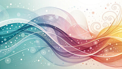 Colorful abstract wave lines with gradient flow and white dots on white background. Futuristic dynamic motion concept, perfect for presentations, tech, or business design.