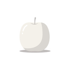 Simplified graphic illustration of a white apple with a light gray stem on white