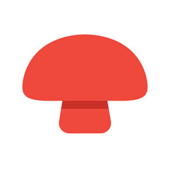 Stylized, simple, flat illustration of a red mushroom on a white background
