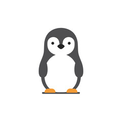 Stylized minimal illustration of a penguin with grey body, white belly on a white background