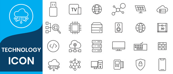 Technology icon set. Containing 5g, ai, robotics, iot, biometric, geolocation, cloud computing and automation icon. Solid icon collection.