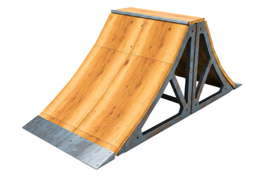 Durable wooden ramp designed for skateboarding tricks isolated on a transparent background
