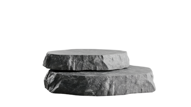 Natural stone rock podium pedestal for product presentation minimal display stand textured surface abstract stage composition isolated on white background
