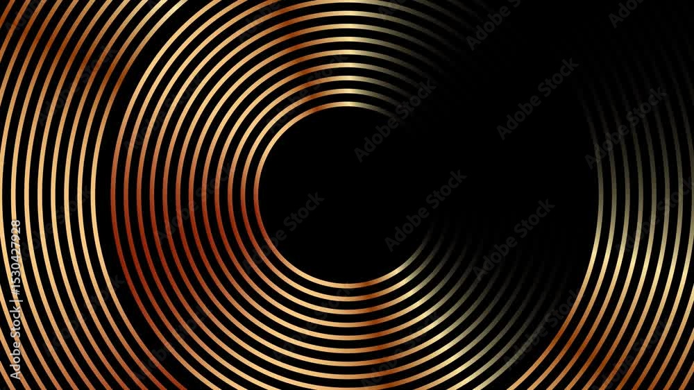 Poster abstract animated background with shiny golden circle lines spinning in dark space. dynamic and smoo