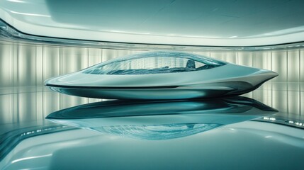 Futuristic, sleek vehicle in a modern, minimalist interior