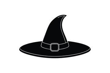 Silhouette art illustration of a witch?s hat with a buckle strap around the base.eps