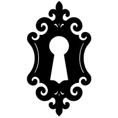 Ornate keyhole design in silhouette style with decorative frame  