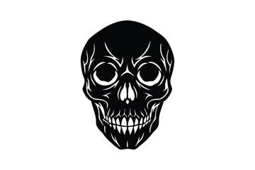Silhouette art illustration of a carved skull with hollow eyes.eps
