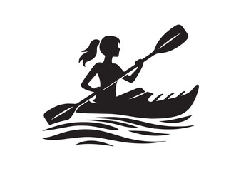 A Woman kayaking Silhouette Vector