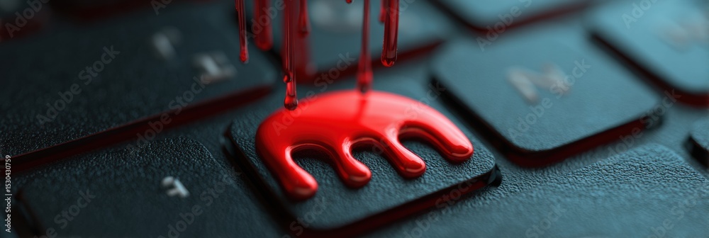 Aufkleber red phishing icon dripping onto a keyboard hologram in a tech-themed environment during a cybersecur