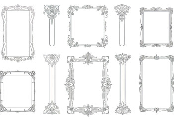 Collection Of Silver Ornate Decorative Frames On White Background