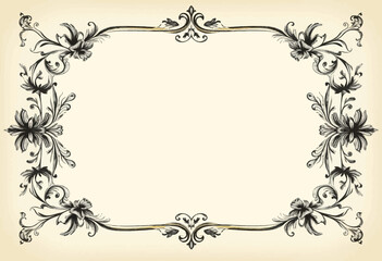 Elegant Black And White Floral Frame On Beige Background